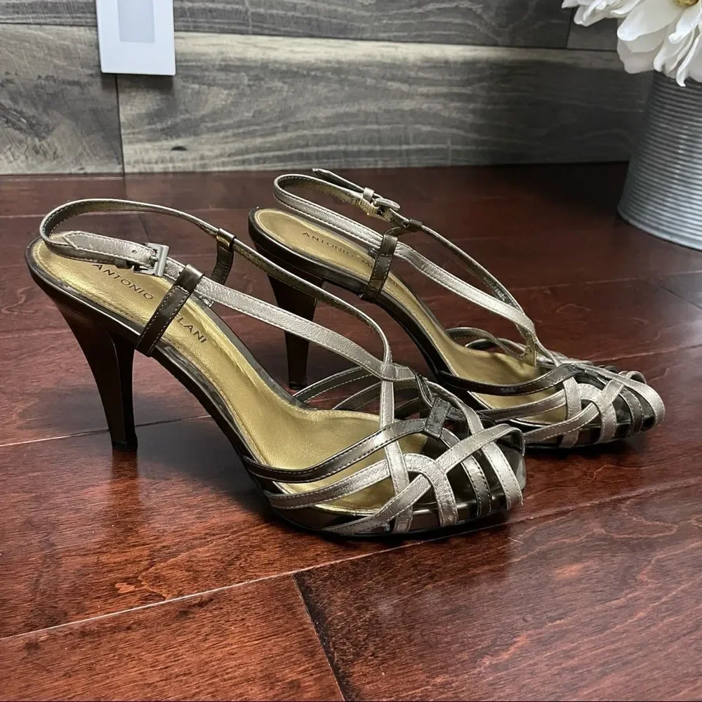 Antonio Melani Bronze Champagne Strappy Open-toe Heel Size 9.5
